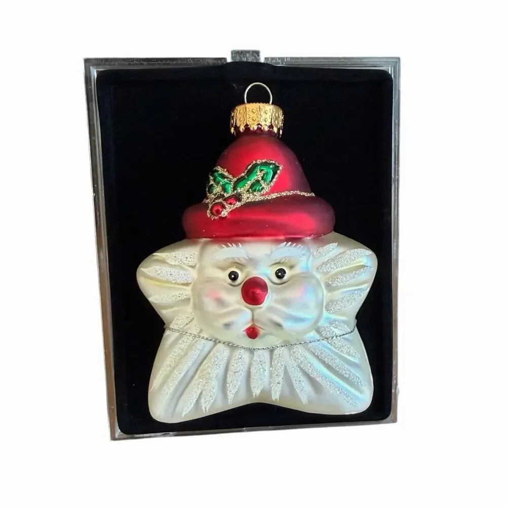 Vintage Santa Clause Star Christmas Ornament Hand Painted BNIB
